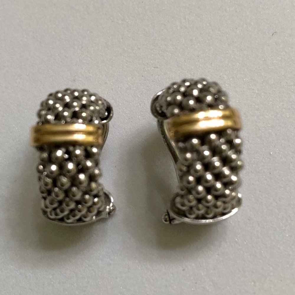 lagos  GOLD/SILVER CAVIAR OMEGA BACK HOOPS
